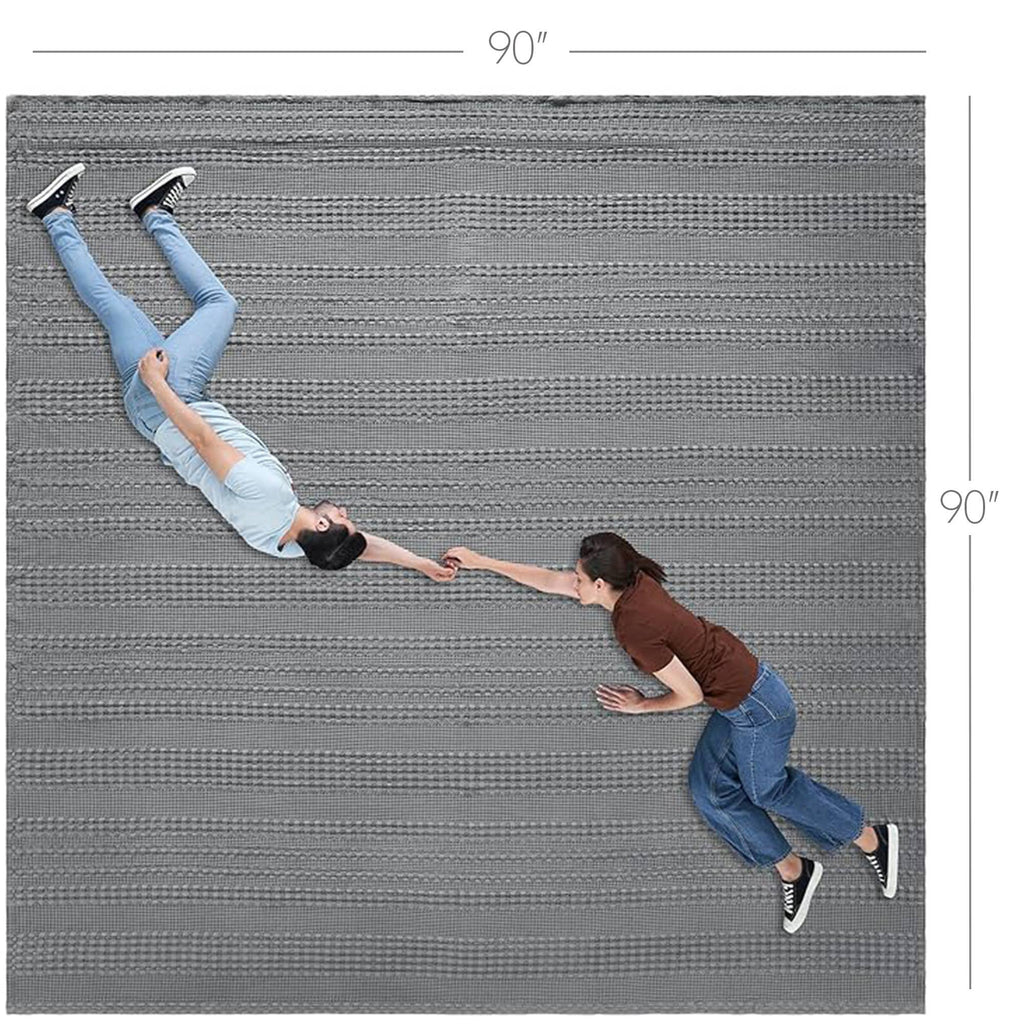 VHC Brands Dark Grey Waffle Weave Queen Blanket 90x90 - 100% Cotton, Lightweight Cover for Bed & Sofa