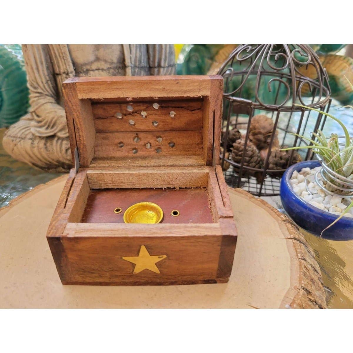 Wooden Coffin Box Small 3", Incense Burner, Altar Cone Incense Burner