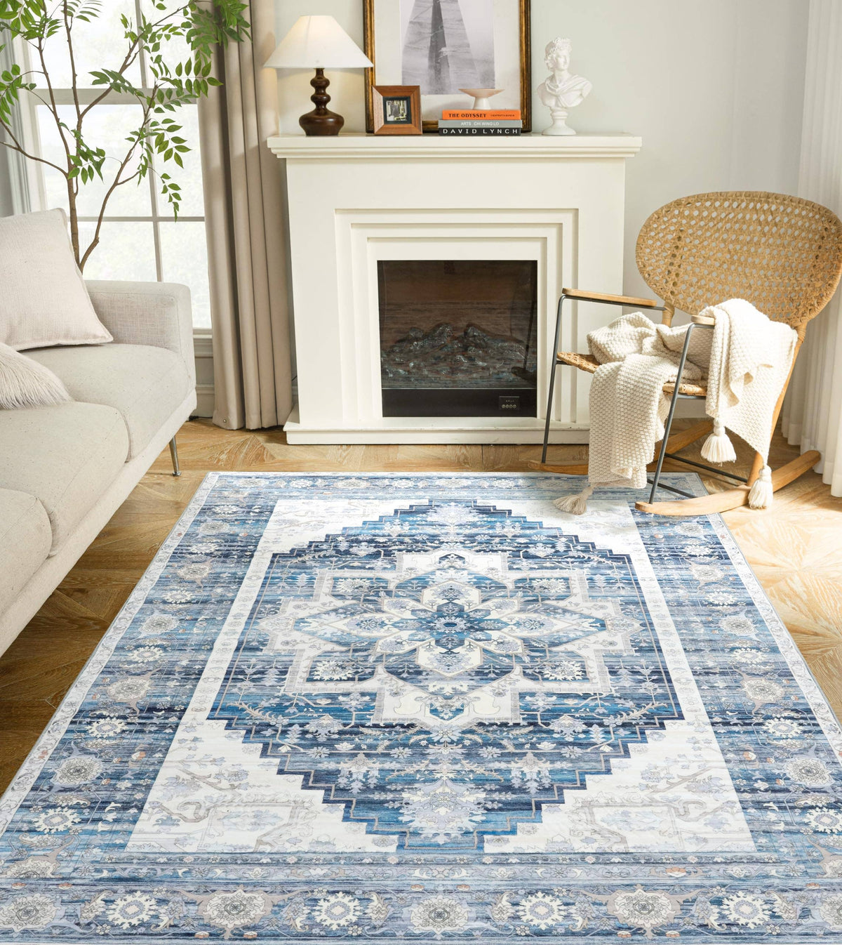 Area Rug Washable Non Slip Rubber Backing Boho Foldable Rugs