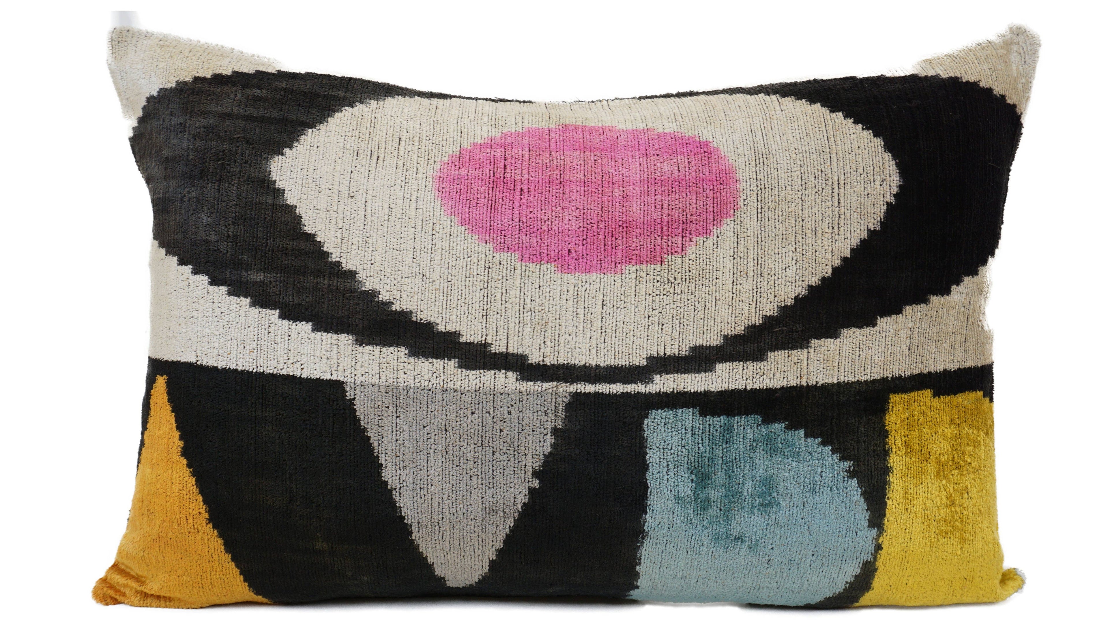 EGYPTIAN EYES- IKAT SILK/VELVET PILLOWCASE 16"x24"