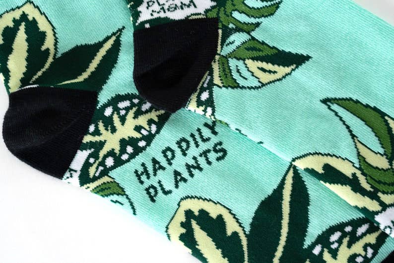 Teal Plant Mom Cotton Crew Socks, Plant Lover