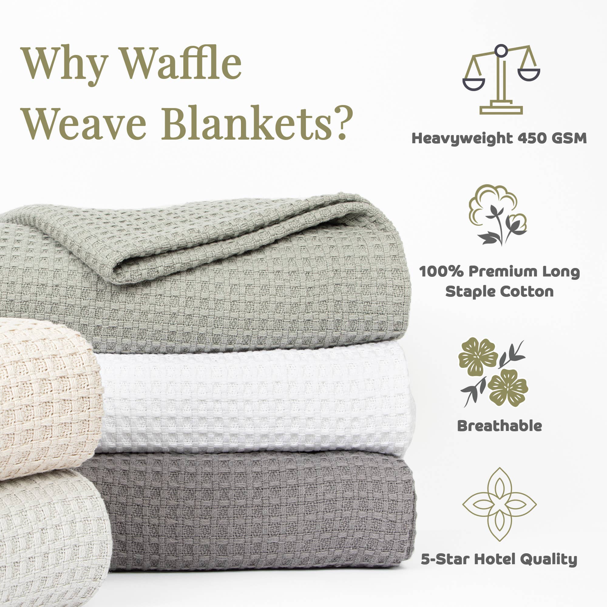 Waffle Weave Luxury Bed Blankets, Soft, Size & Color Options