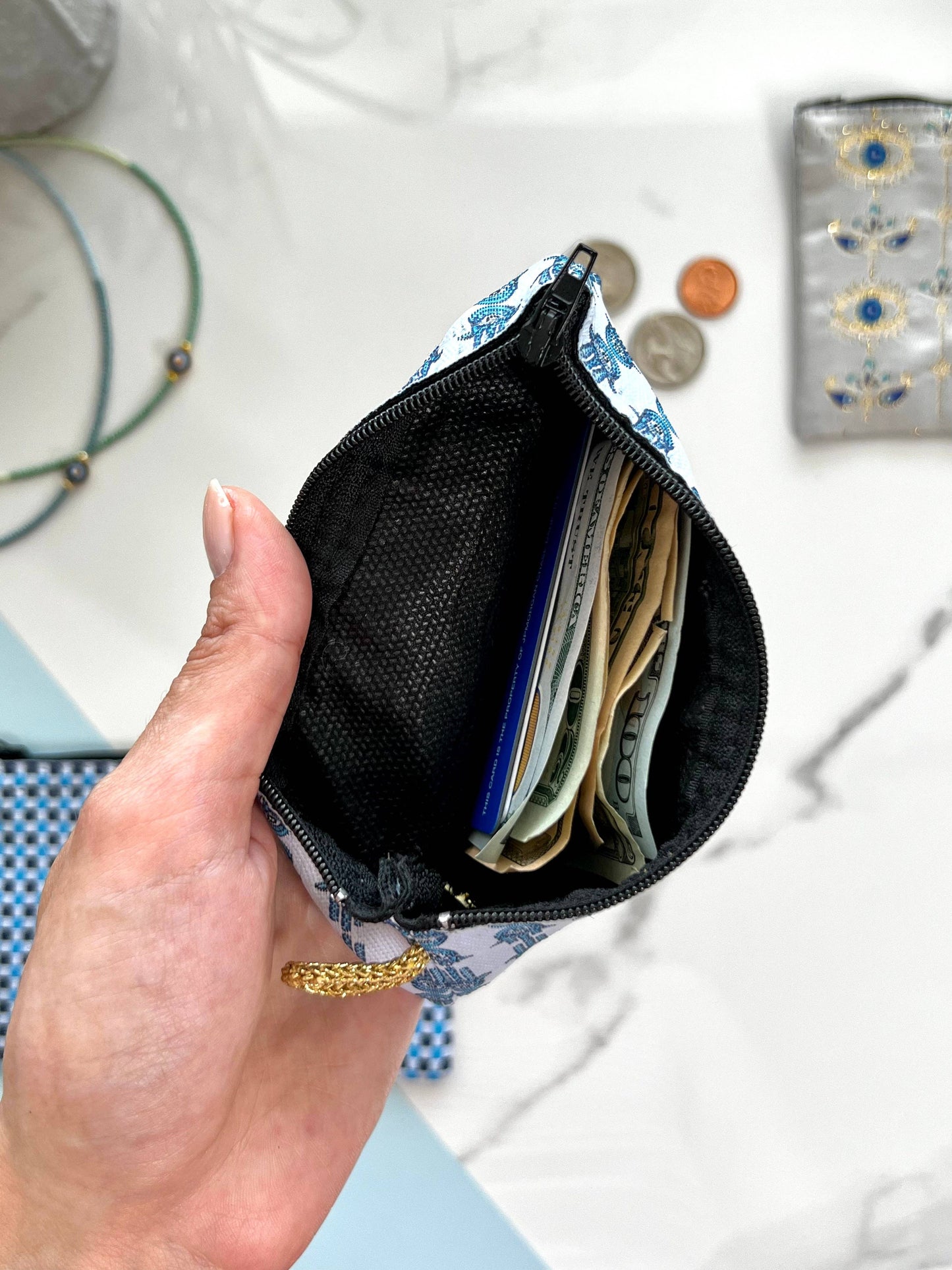 Zippered Pouch, Handmade Boho Coin Purse, Fabric Pouch