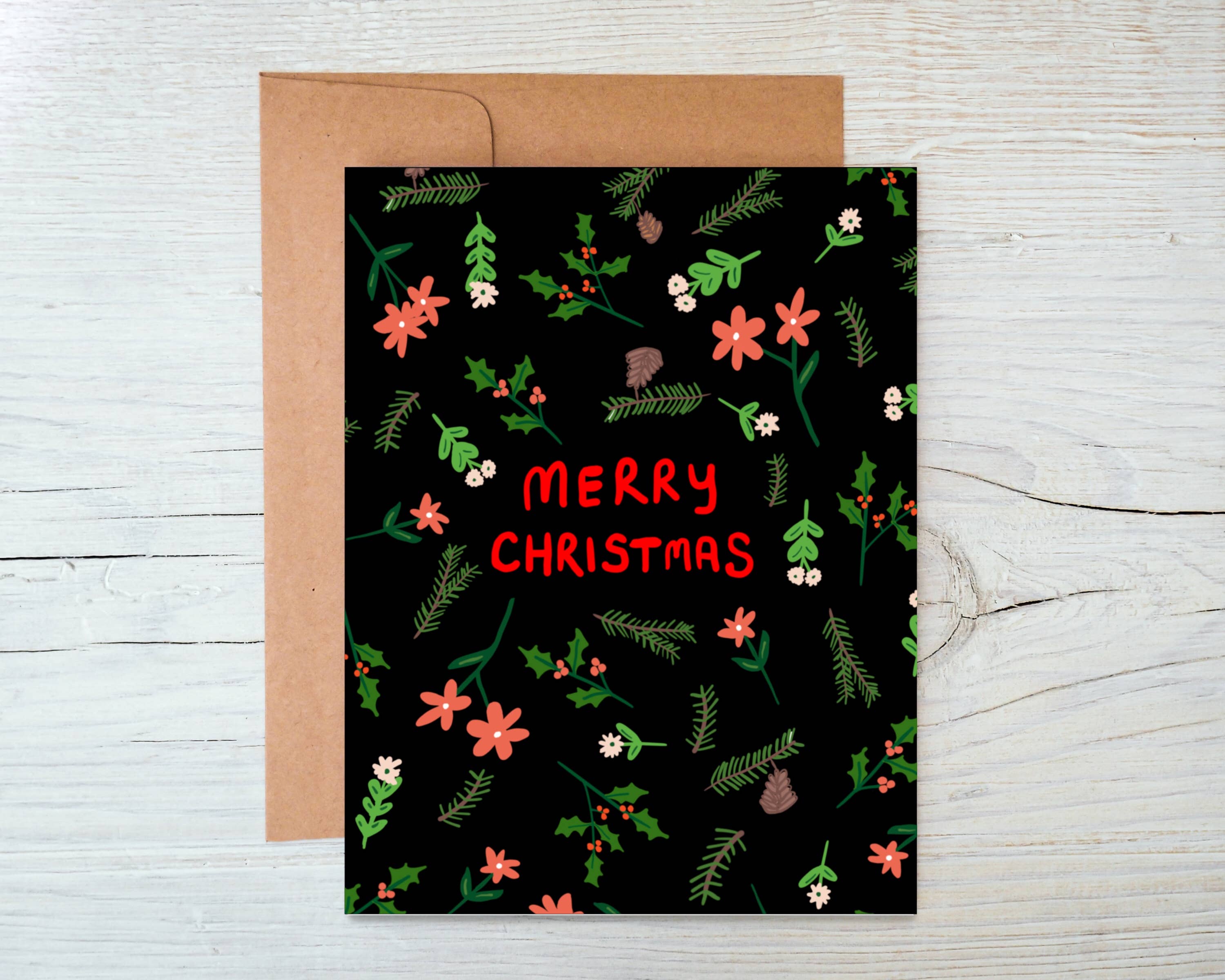 Holly Leaf Merry Christmas Card