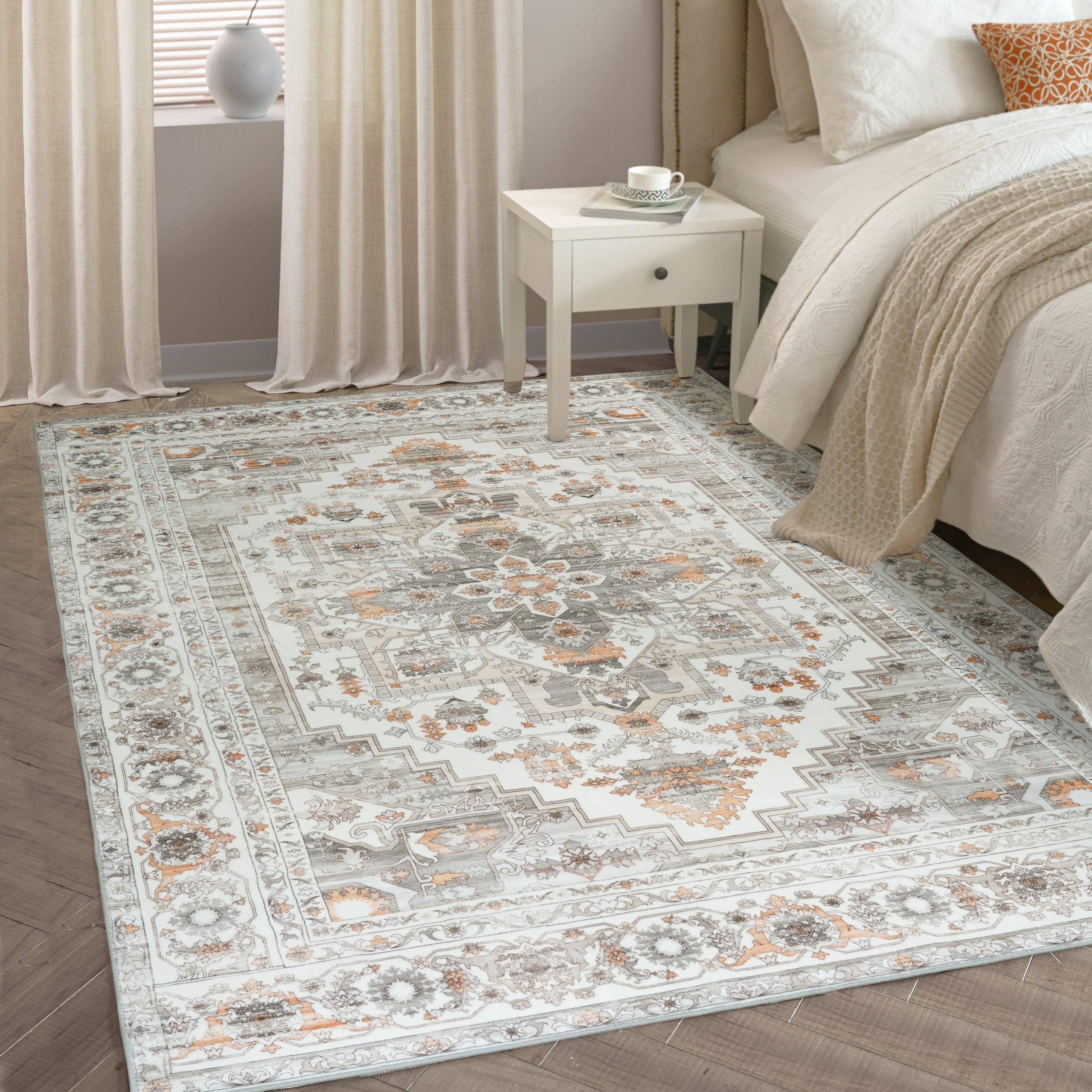 Area Rug Washable Non Slip Rubber Backing Boho Foldable Rugs