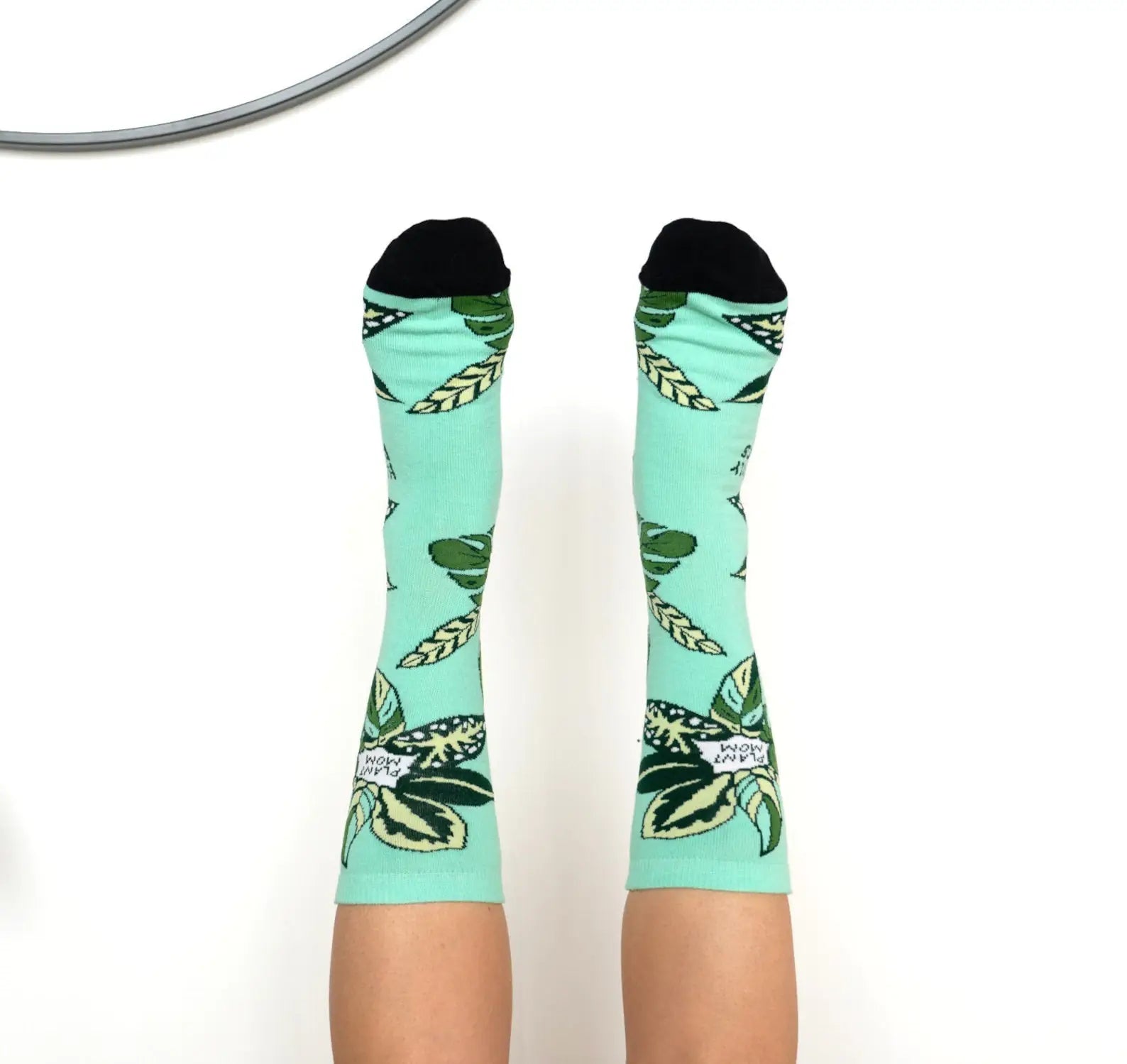 Teal Plant Mom Cotton Crew Socks, Plant Lover
