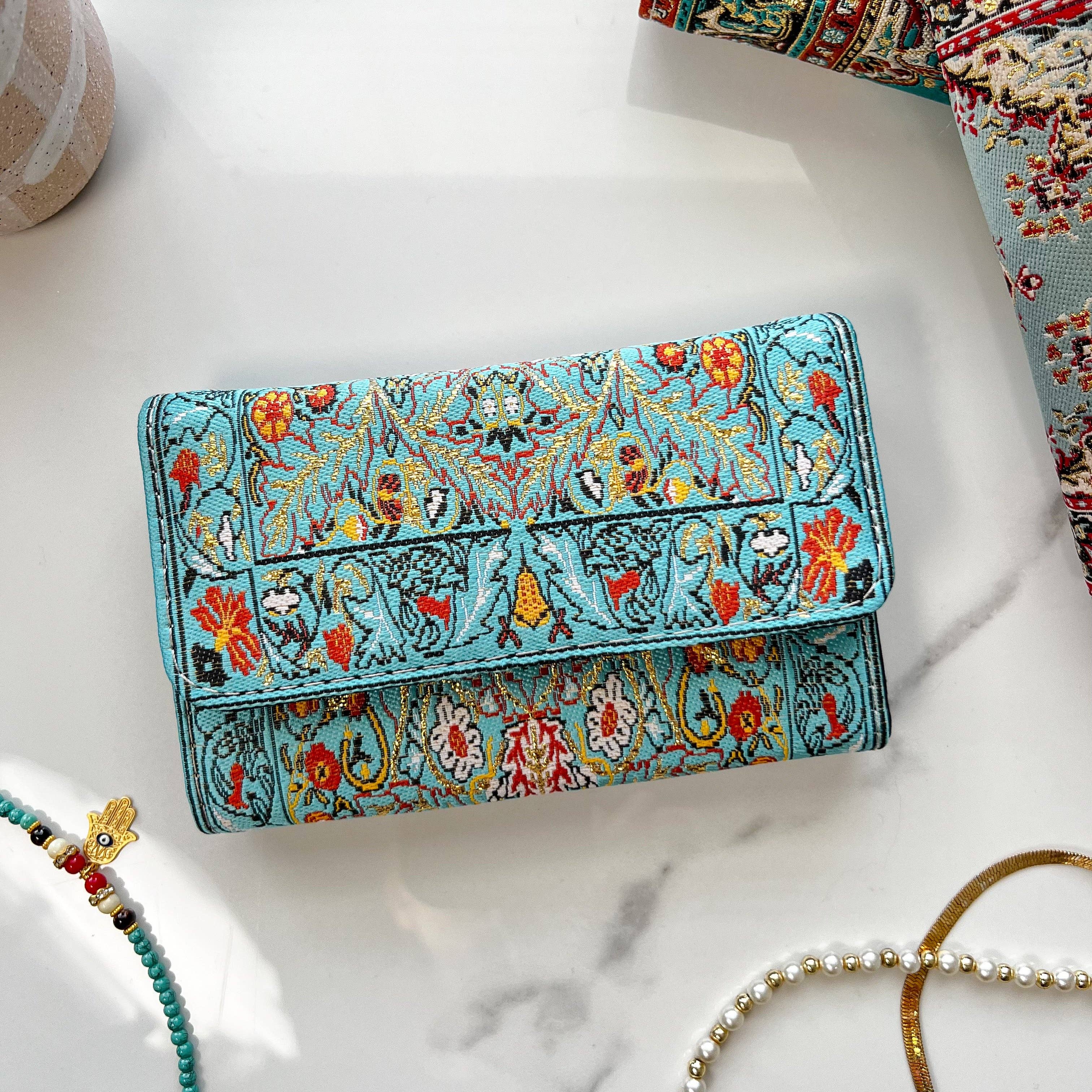 Chic Wallet, Boho Small Wallet, Turquoise Fabric Wallet