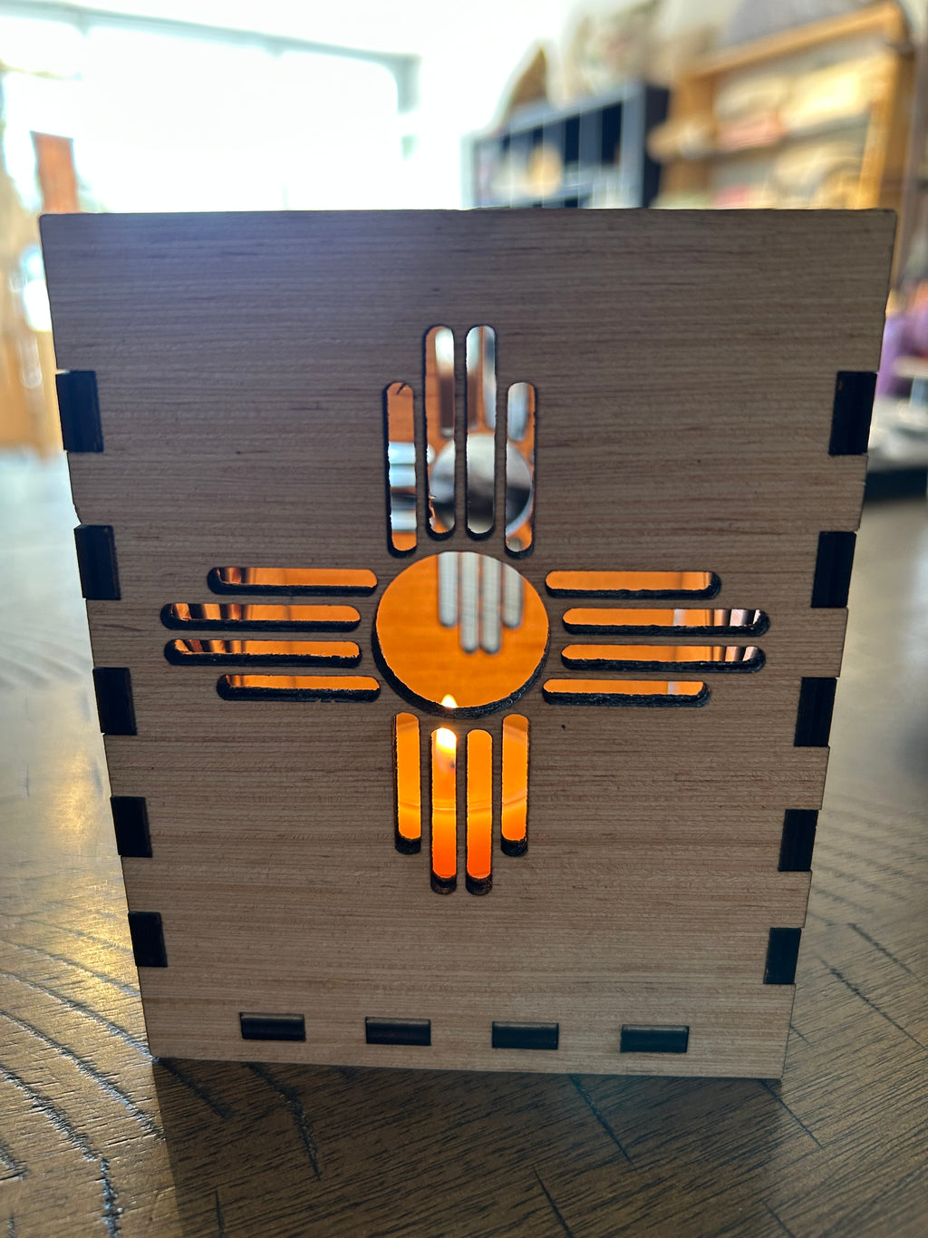 Laser cut wood lantern. Made by Albuquerque’s own Fantastical Engravings