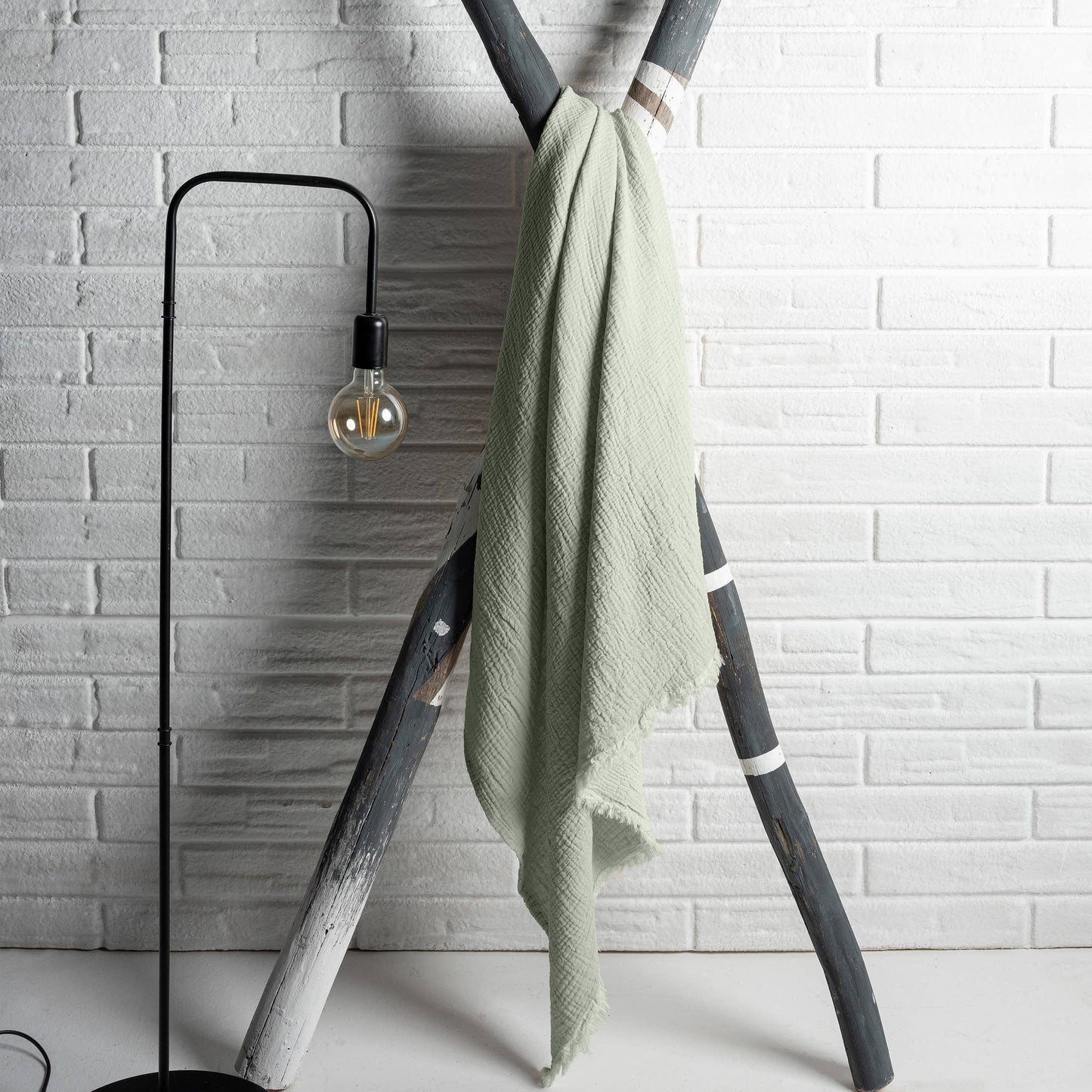 Sandy Turkish Crinkled Cotton Throw Blanket with Fringe