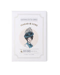 Packaging of Makabi & Sons shortbread butter cookies with a vintage illustration of a woman wearing a hat.