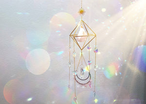 Large Rose Quartz Crystal Suncatcher Rainbow Prism