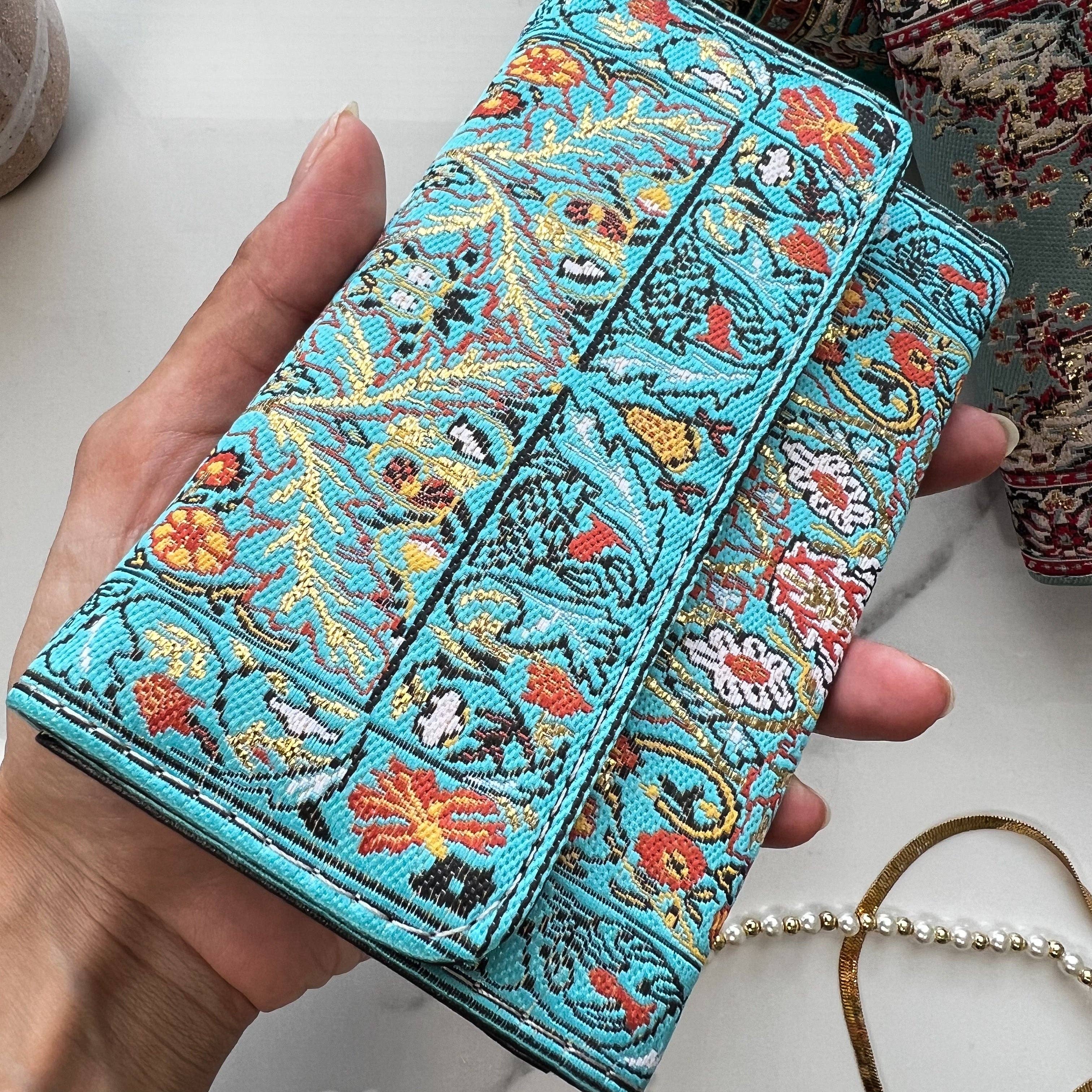 Chic Wallet, Boho Small Wallet, Turquoise Fabric Wallet