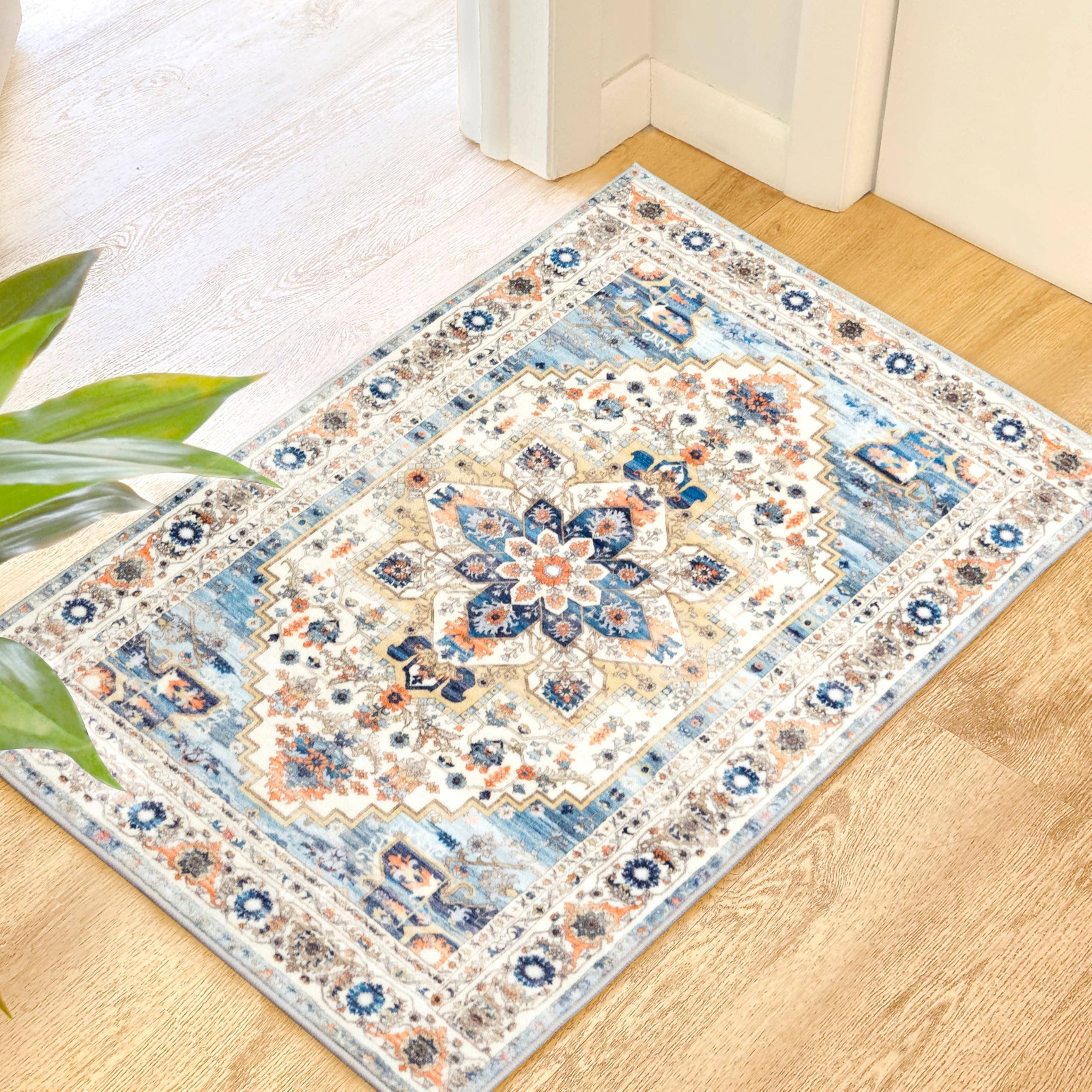 Area Rug Washable Non Slip Rubber Backing Boho Foldable Rugs