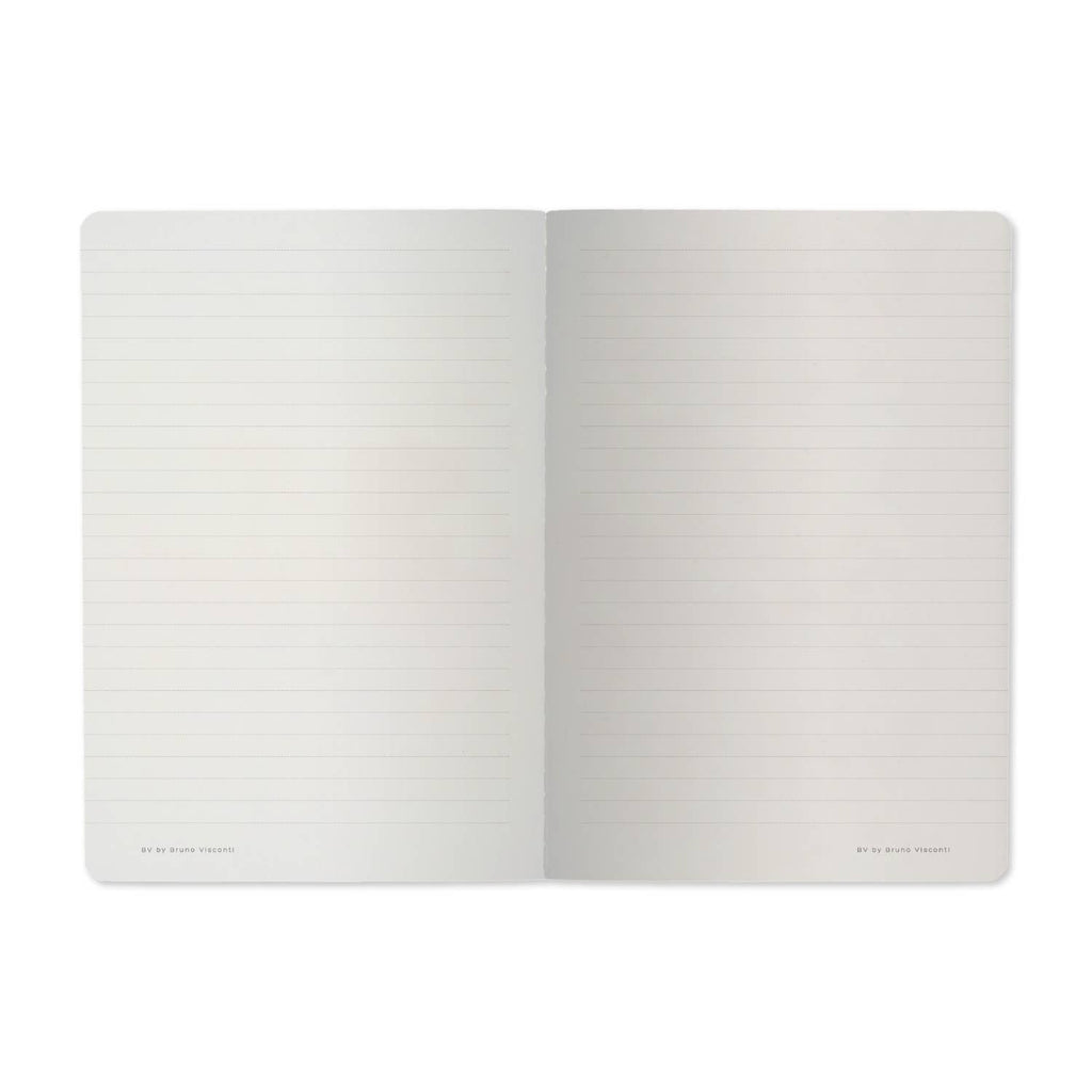 Open notebook with two blank pages on a white background