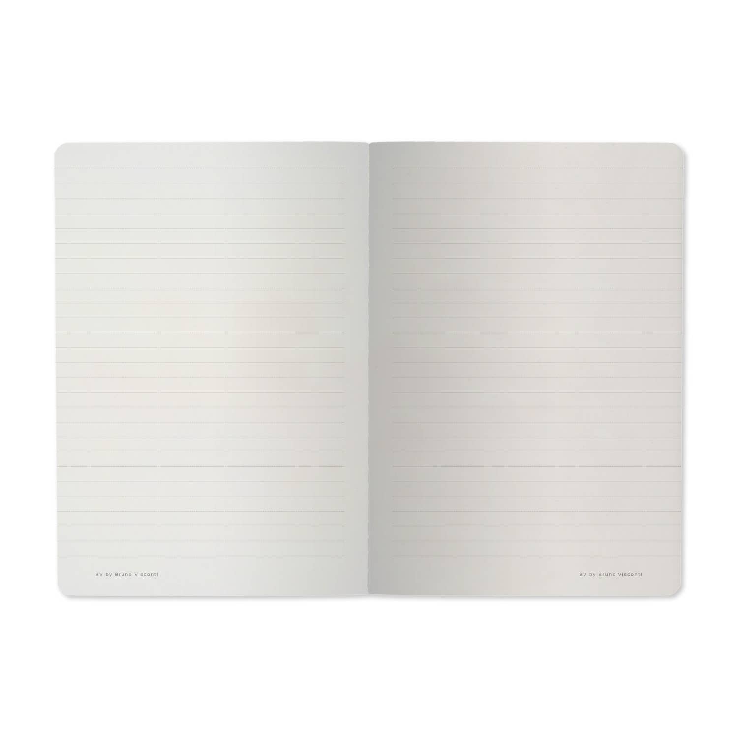 Open notebook with two blank pages on a white background