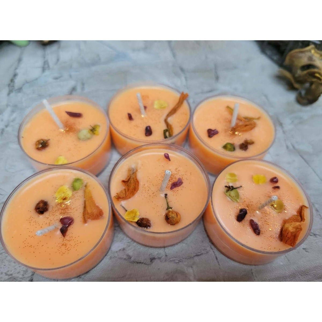 Soy Tea Light Candles with Herbs and Crystals