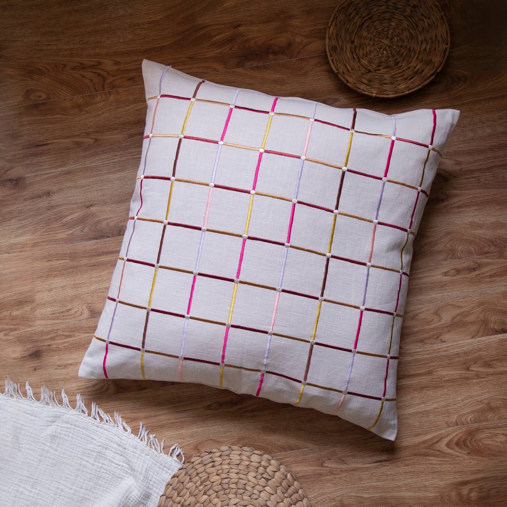 Contemporary Checkered Hand-Woven Throw Pillow