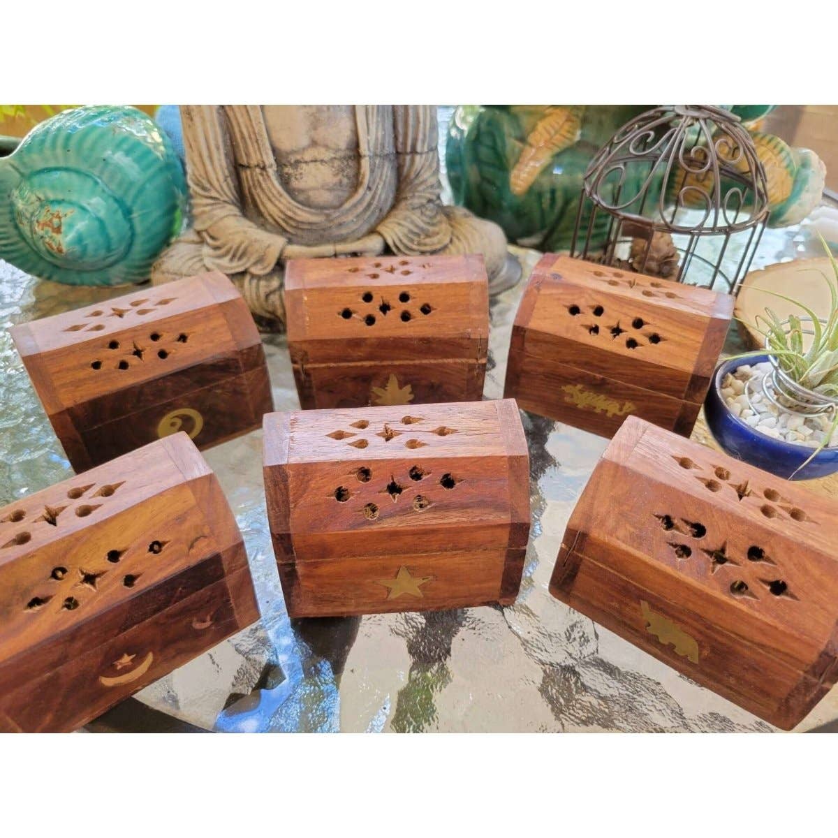 Wooden Coffin Box Small 3", Incense Burner, Altar Cone Incense Burner