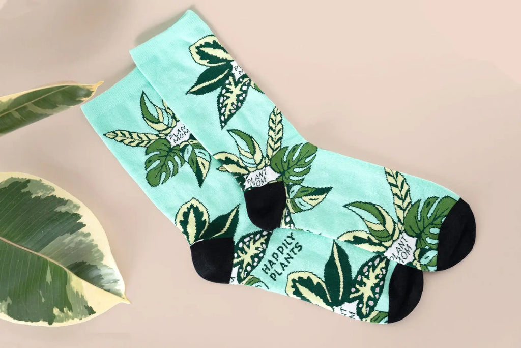 Teal Plant Mom Cotton Crew Socks, Plant Lover