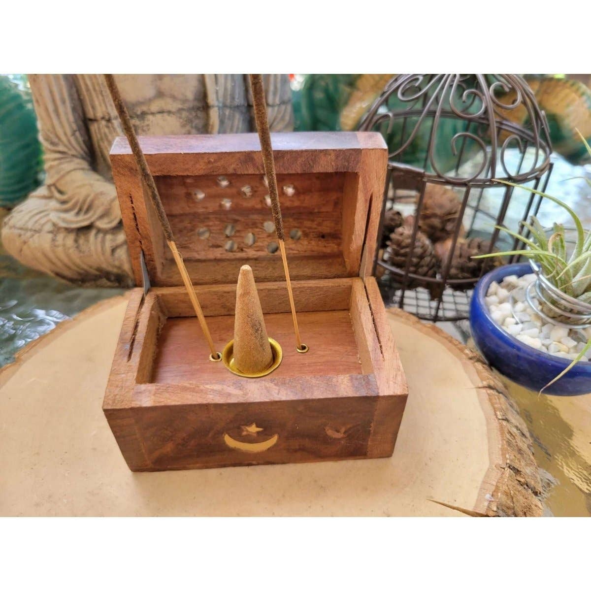 Wooden Coffin Box Small 3", Incense Burner, Altar Cone Incense Burner