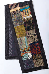 Black Kantha Silk Table Runner