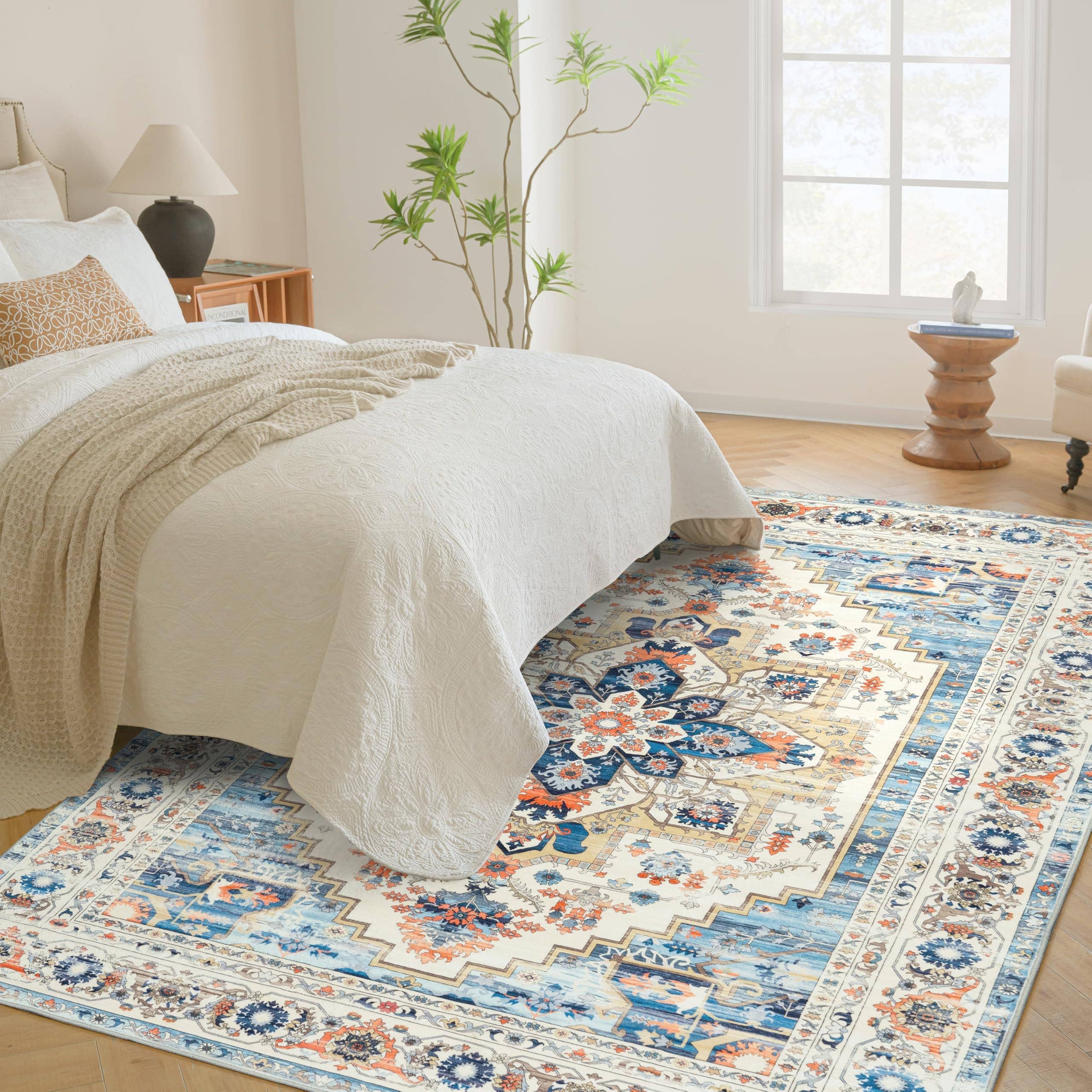 Area Rug Washable Non Slip Rubber Backing Boho Foldable Rugs