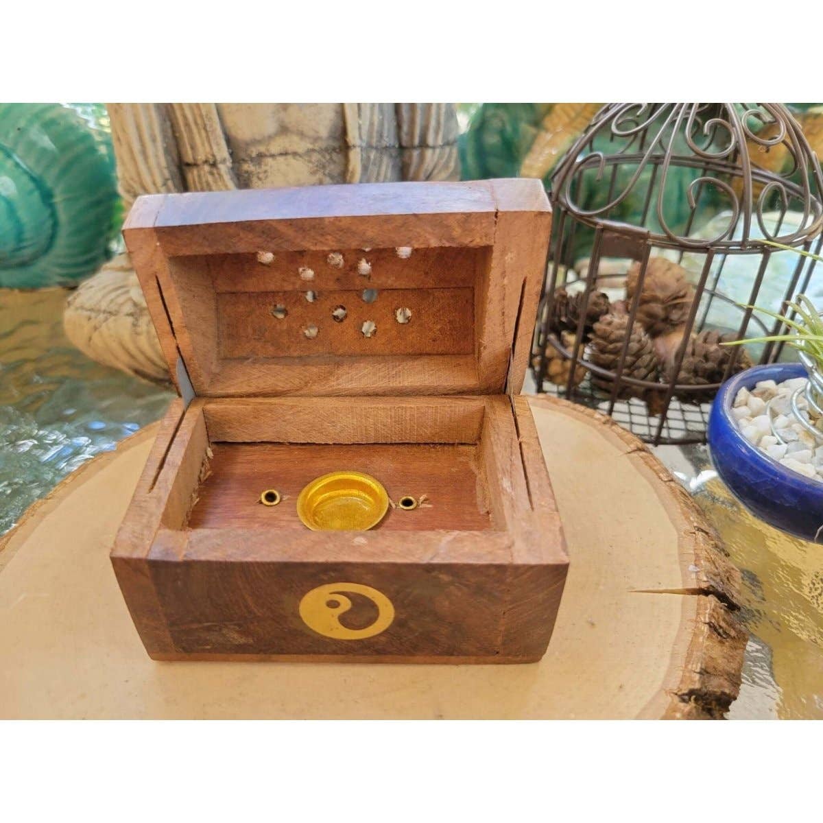 Wooden Coffin Box Small 3", Incense Burner, Altar Cone Incense Burner