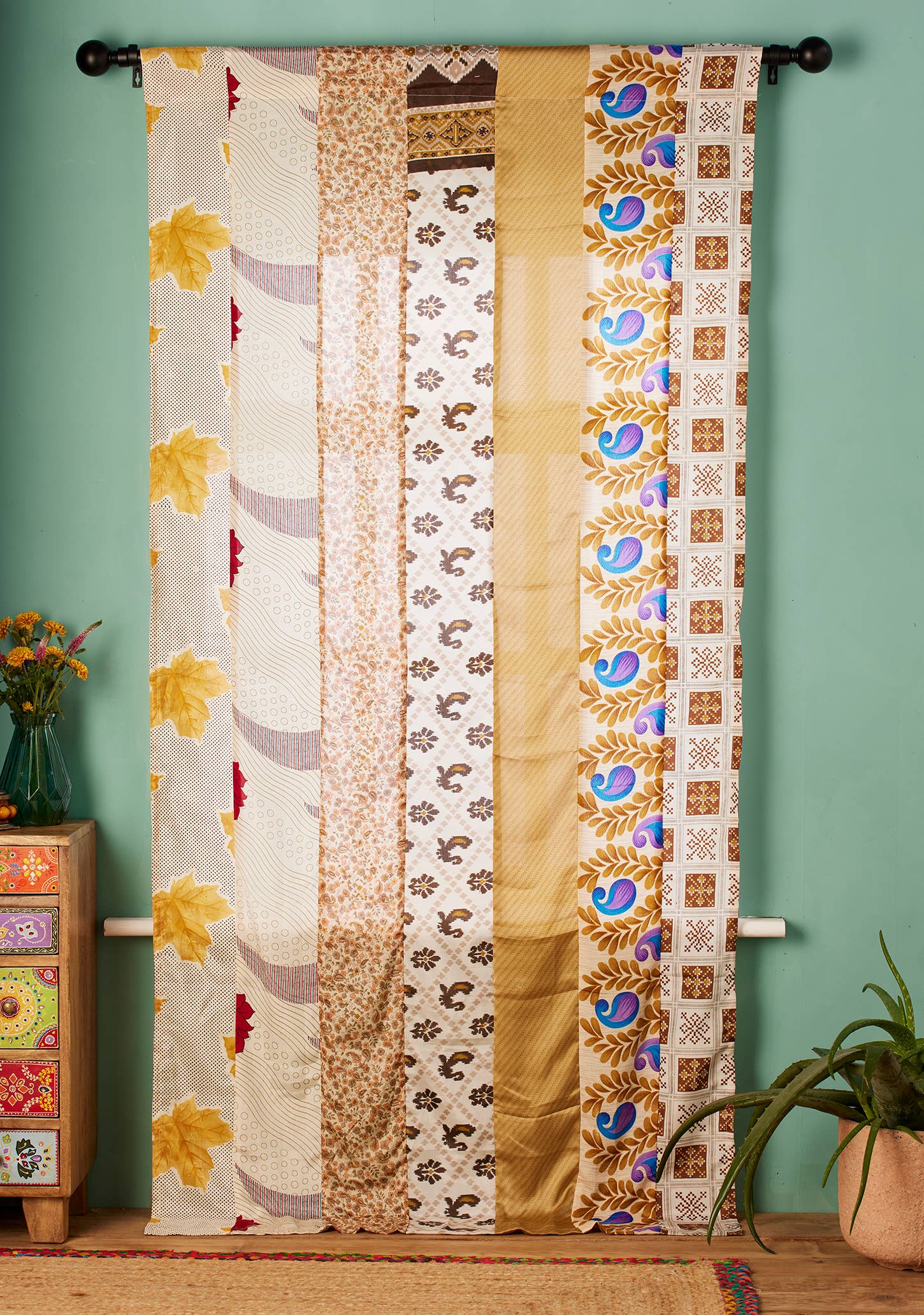 Recycled Sari Curtain Panel - White