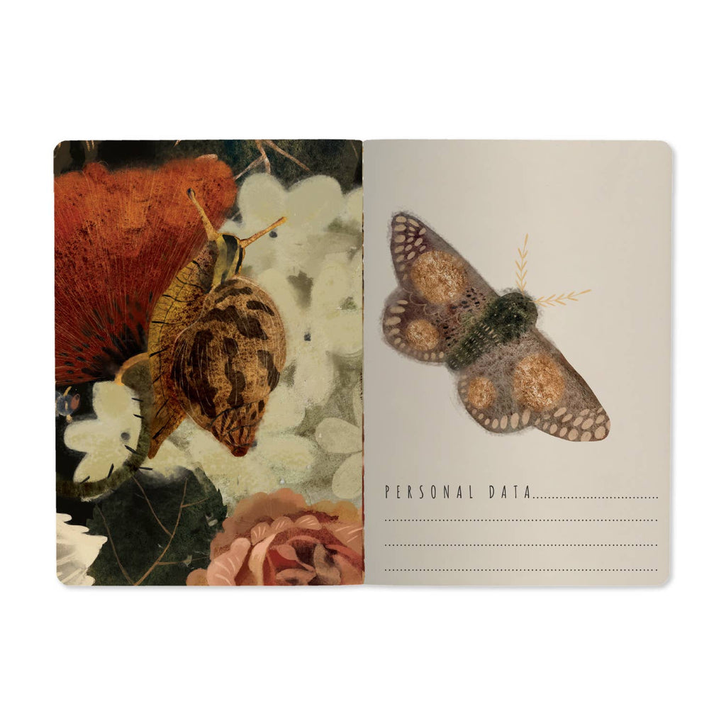 Floral notebook with Floral design and Moth  on a white background
