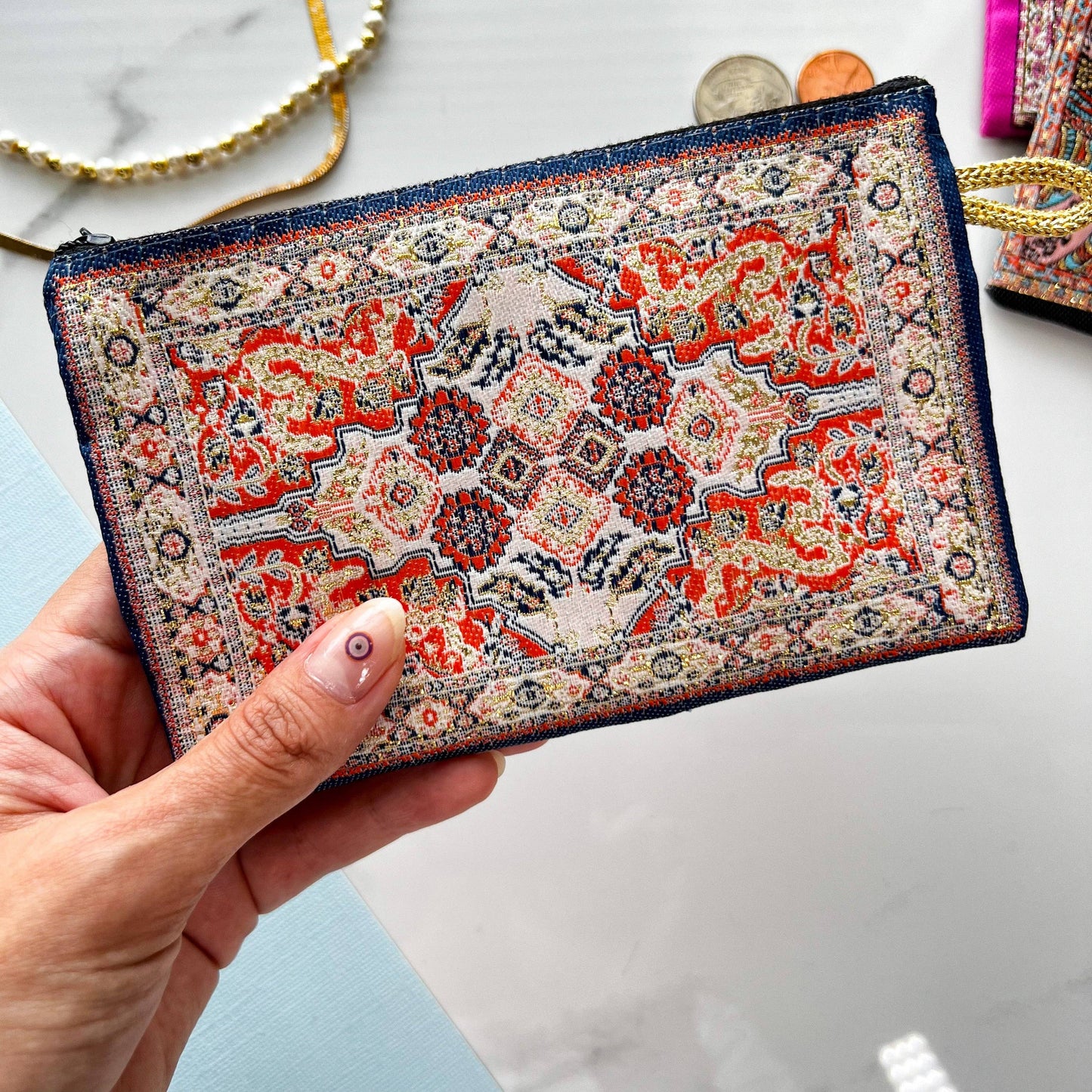Zippered Pouch, Handmade Boho Coin Purse, Fabric Pouch