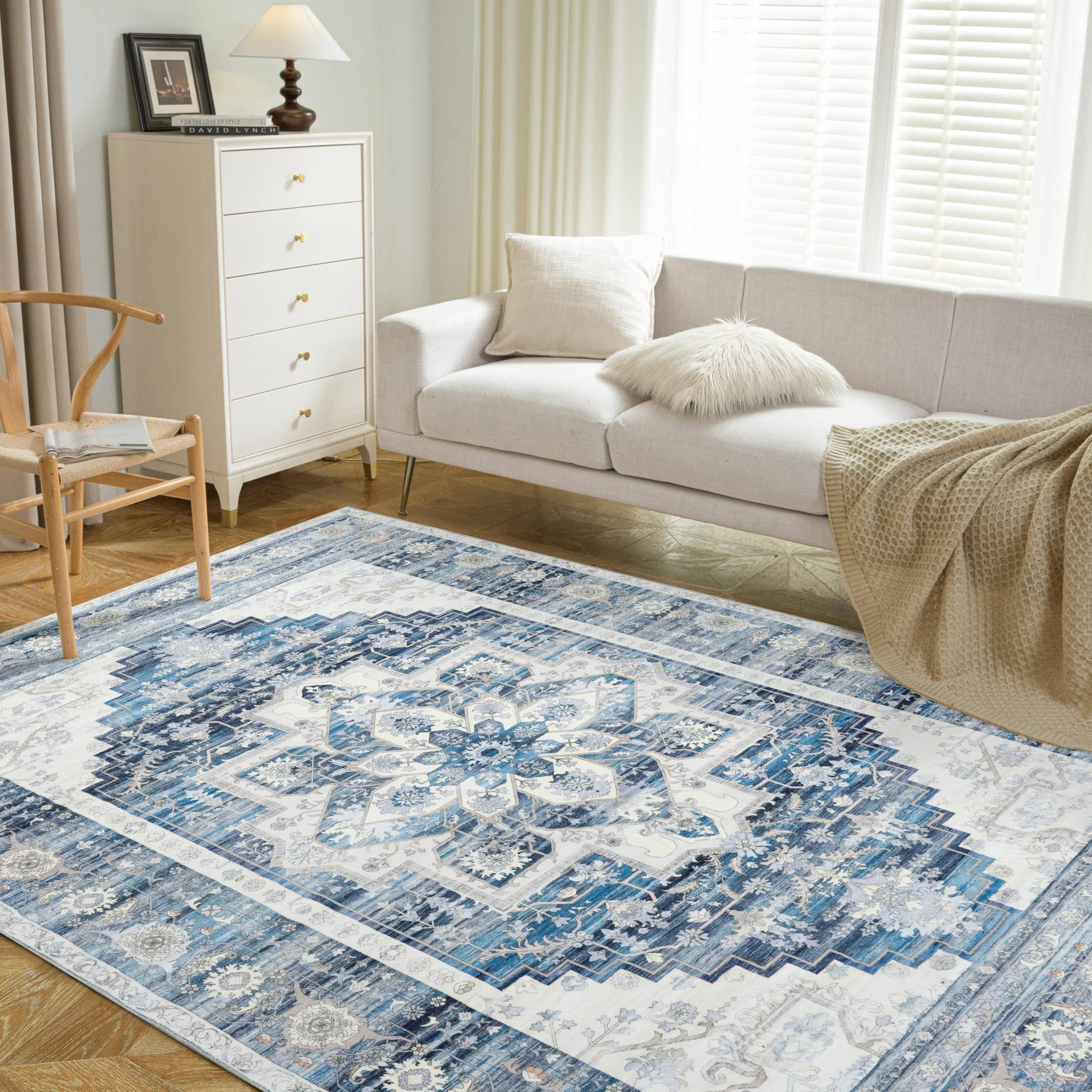 Area Rug Washable Non Slip Rubber Backing Boho Foldable Rugs