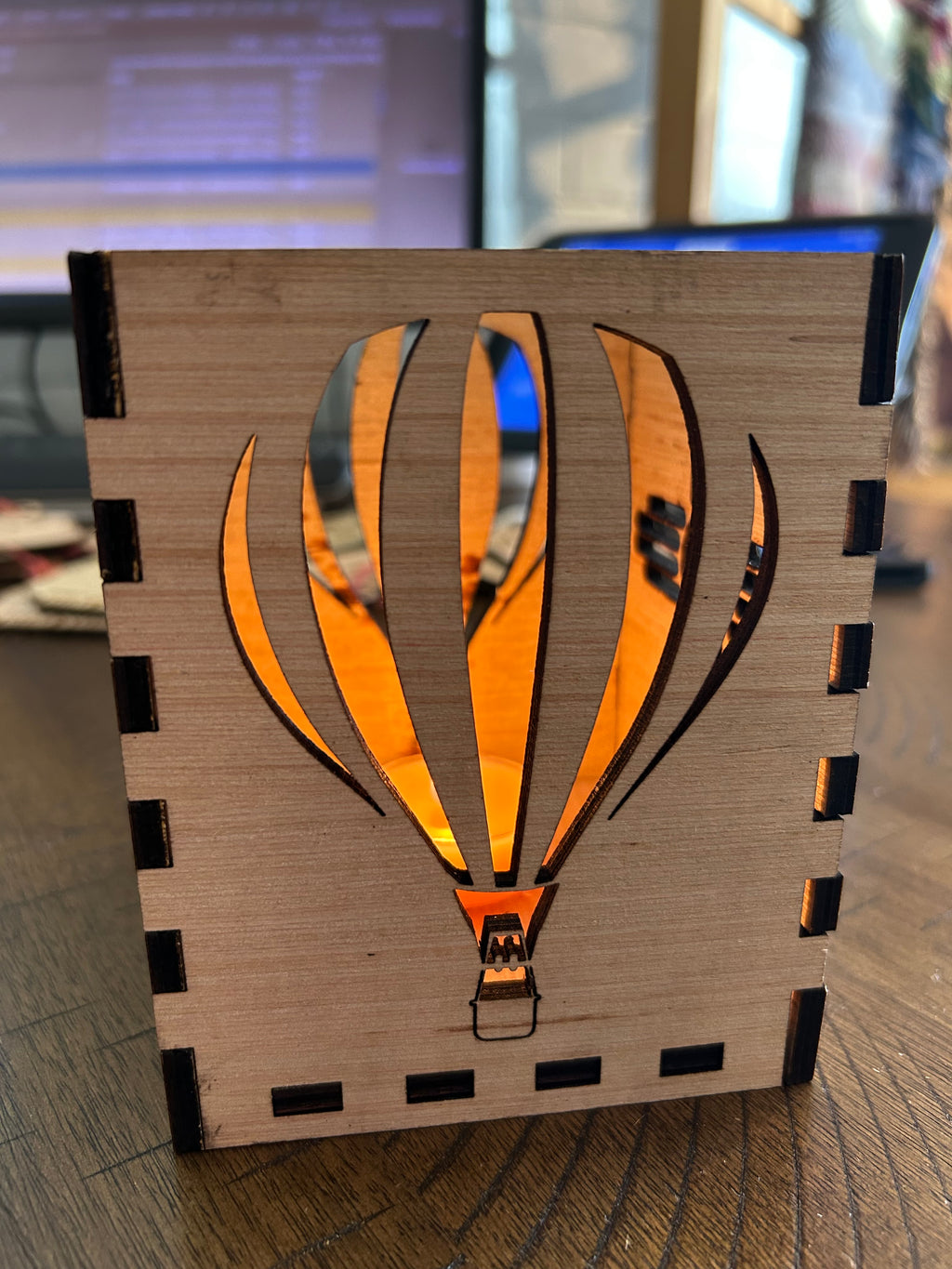 Laser cut wood lantern. Made by Albuquerque’s own Fantastical Engravings