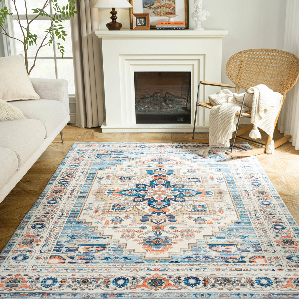 Area Rug Washable Non Slip Rubber Backing Boho Foldable Rugs