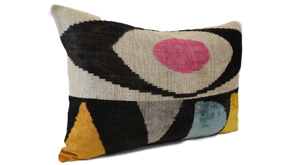 EGYPTIAN EYES- IKAT SILK/VELVET PILLOWCASE 16"x24"