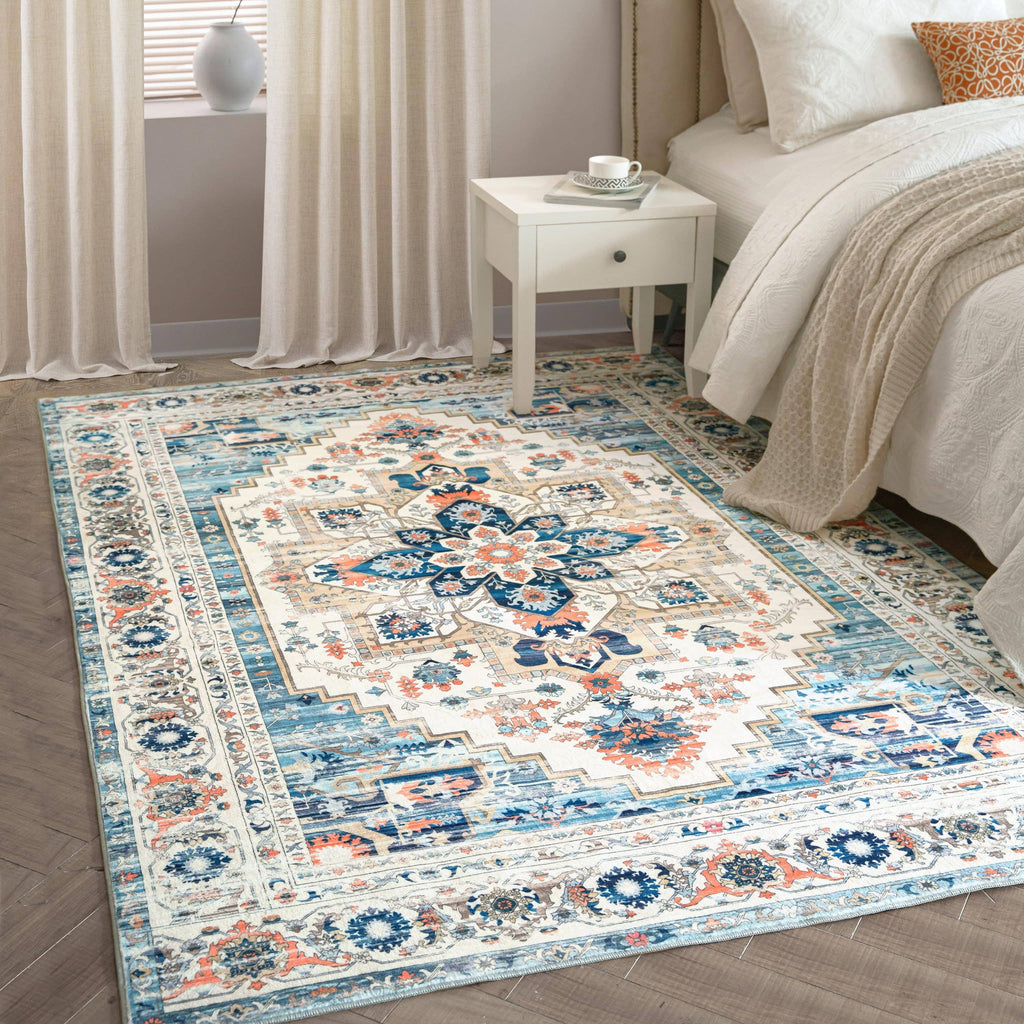 Area Rug Washable Non Slip Rubber Backing Boho Foldable Rugs