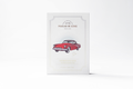 Cookie packaging with a red car illustration and 'Makabi & Sons' branding on a white background