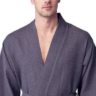 Waffle Kimono Spa Bathrobe for Men -  Absorbent, Lightweight