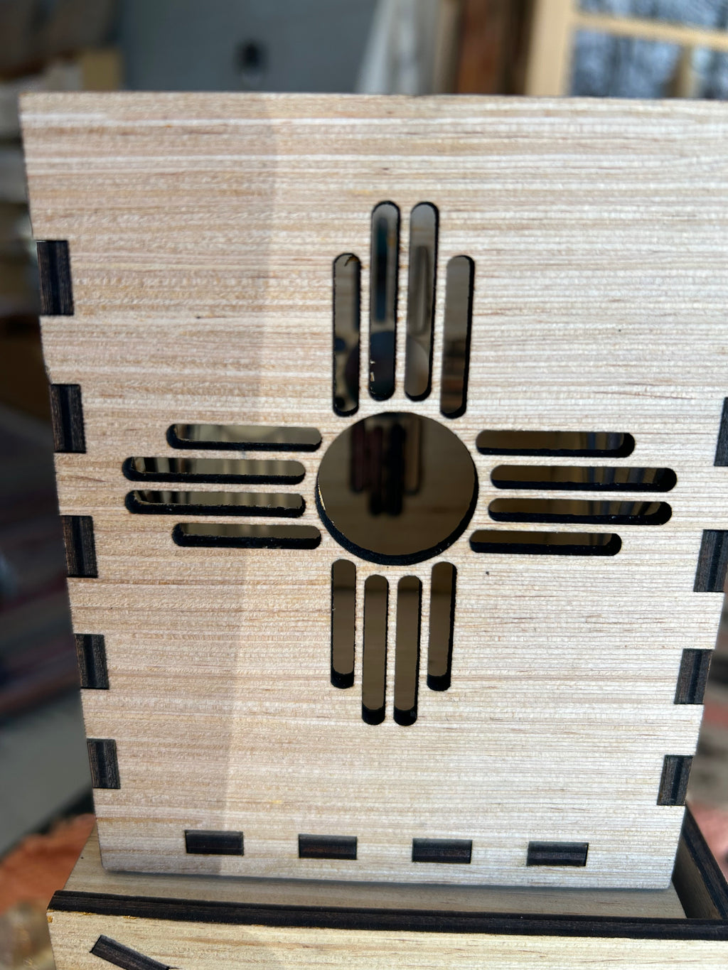 Laser cut wood lantern. Made by Albuquerque’s own Fantastical Engravings