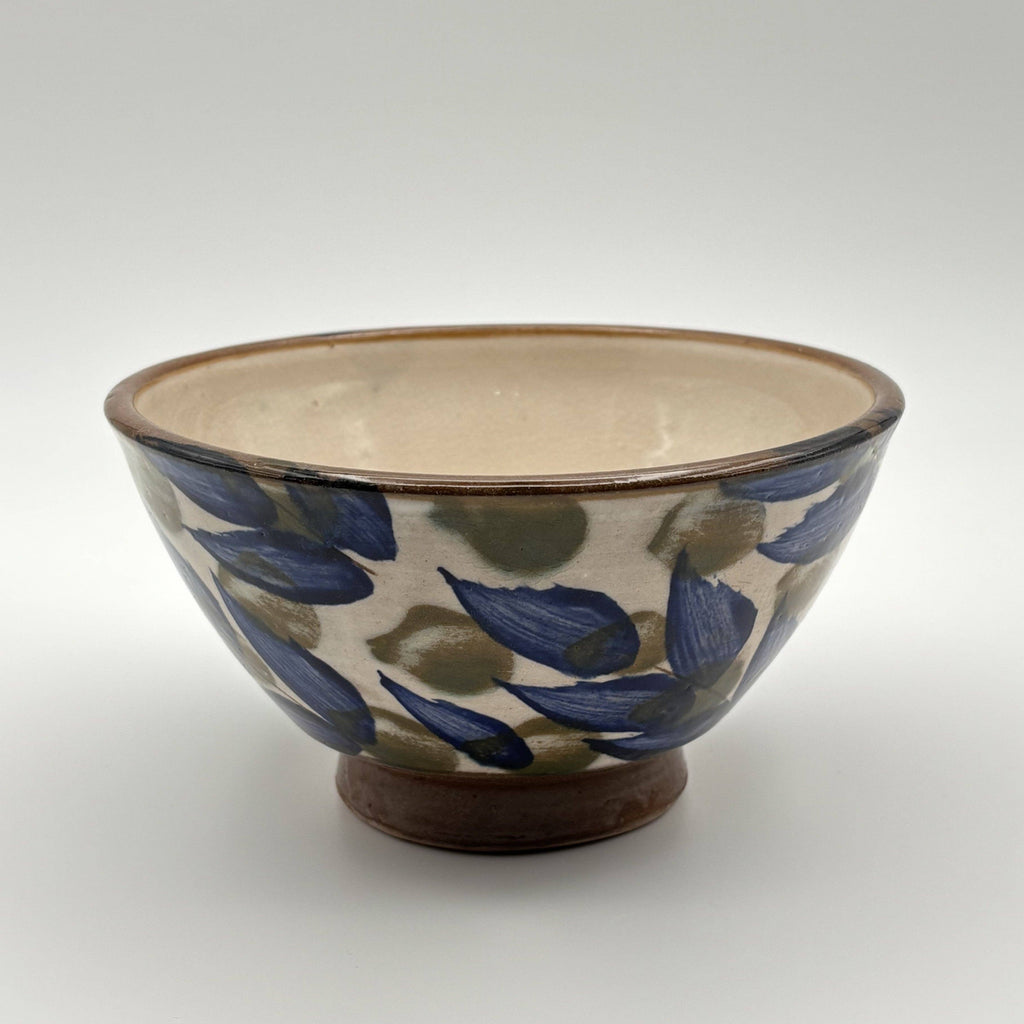 Pottery Bowl - Blue & Olive Leaves