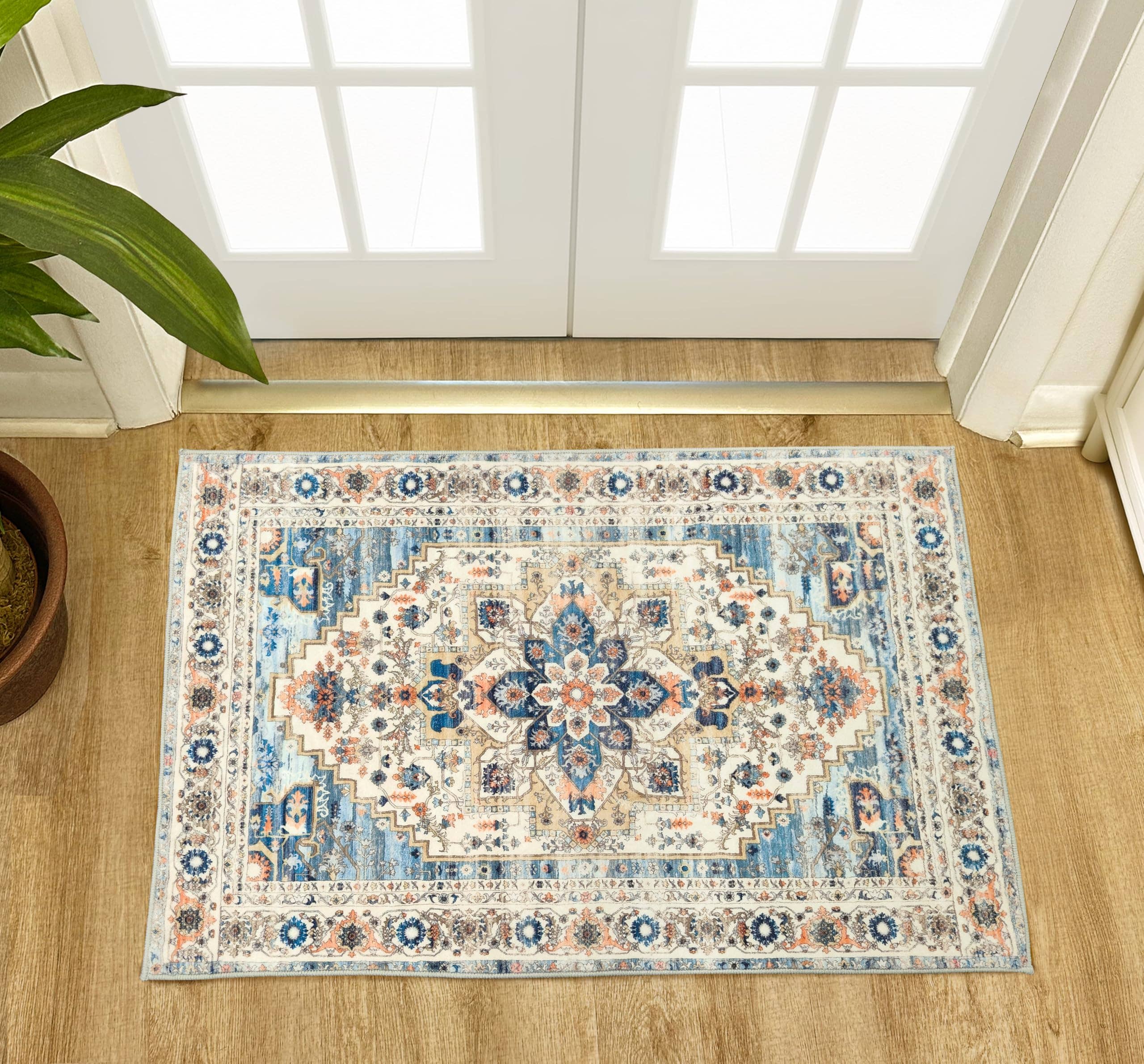 Area Rug Washable Non Slip Rubber Backing Boho Foldable Rugs