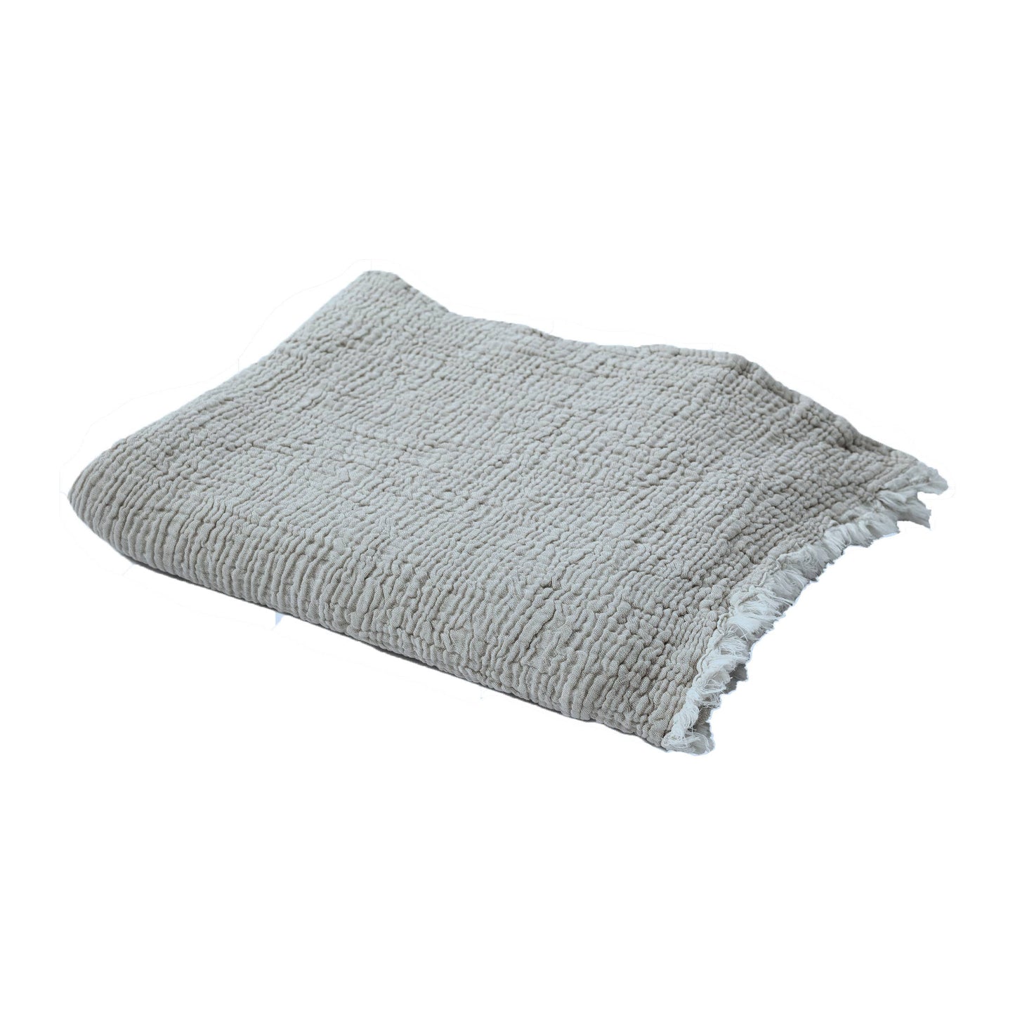 Sandy Turkish Crinkled Cotton Throw Blanket with Fringe