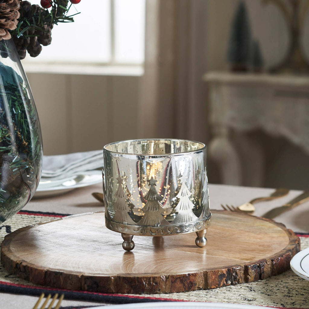 Silver Christmas Mercury Glass Candle Holder 4x4x4