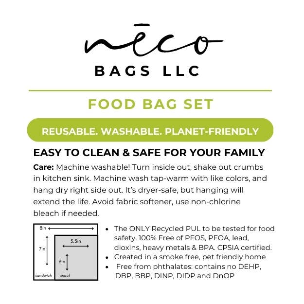 Food Bag Sets Picnic Snack and Sandwich Bags — Sage Lattice