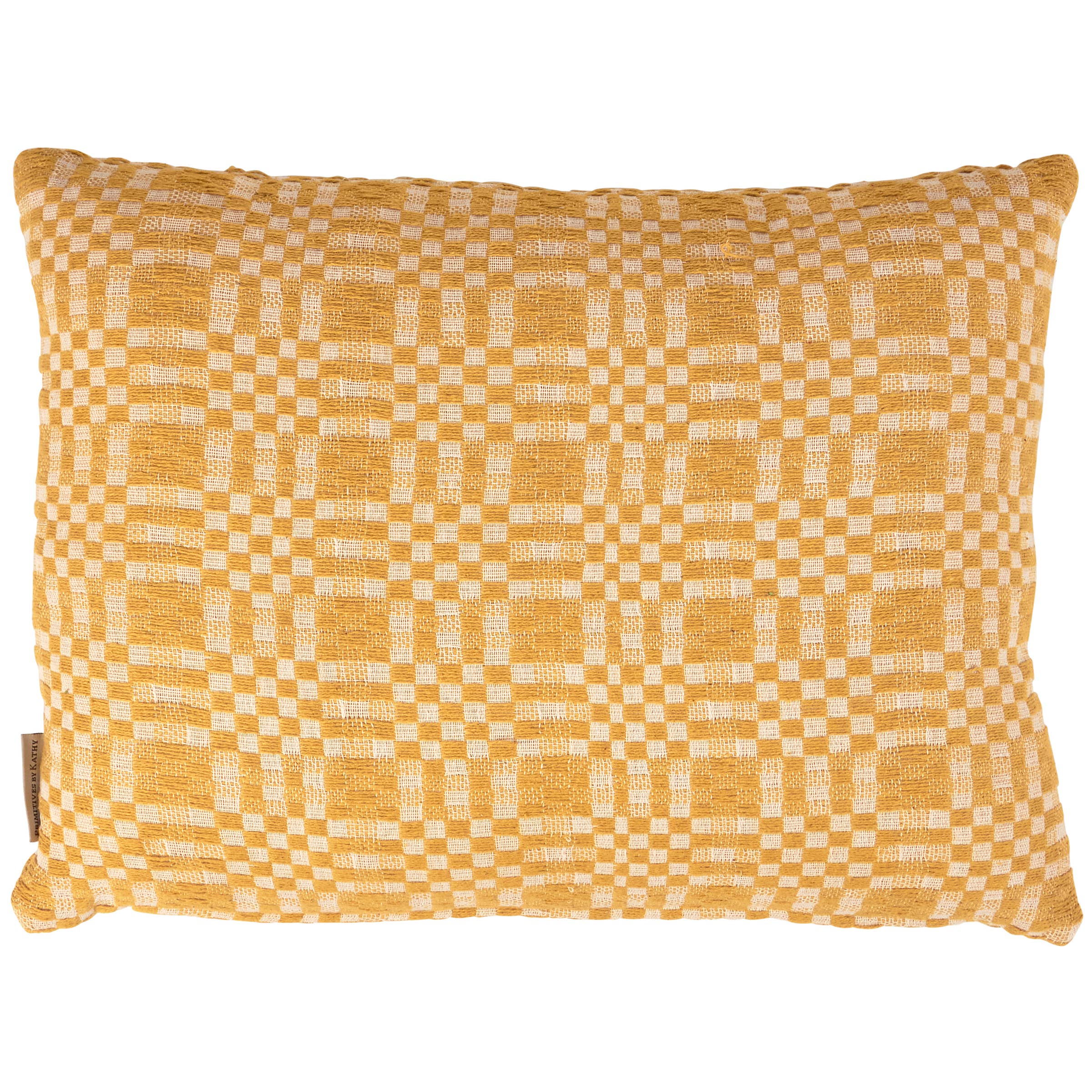 Yellow checkered pillow on a white background