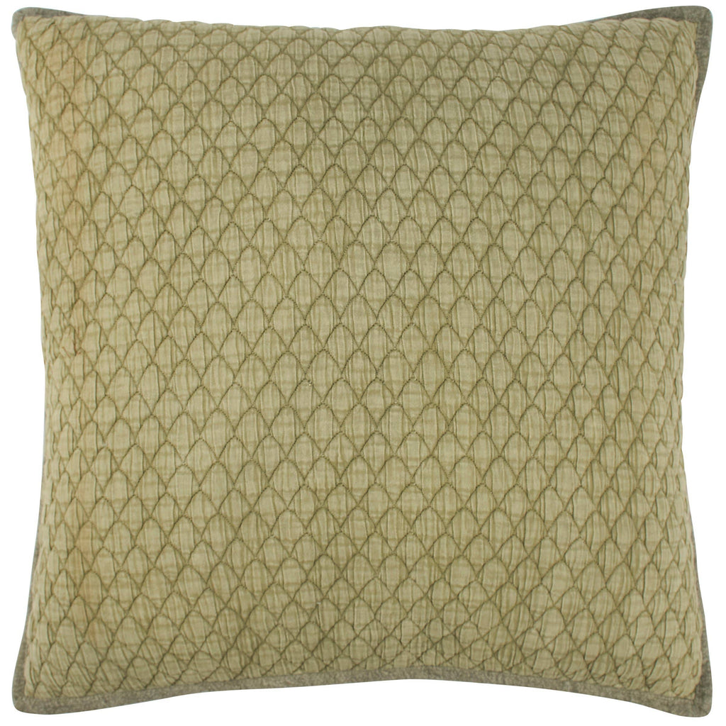 Textured green pillow with a diamond pattern on a white background