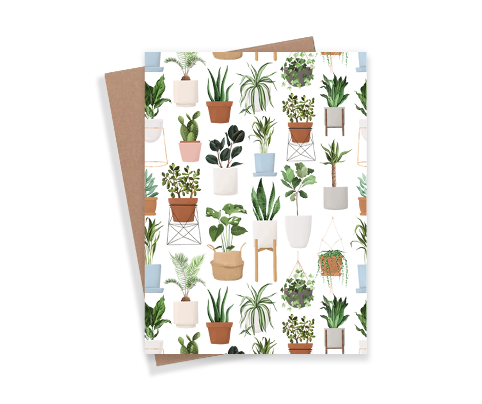 Greeting card with plant pattern on a white background