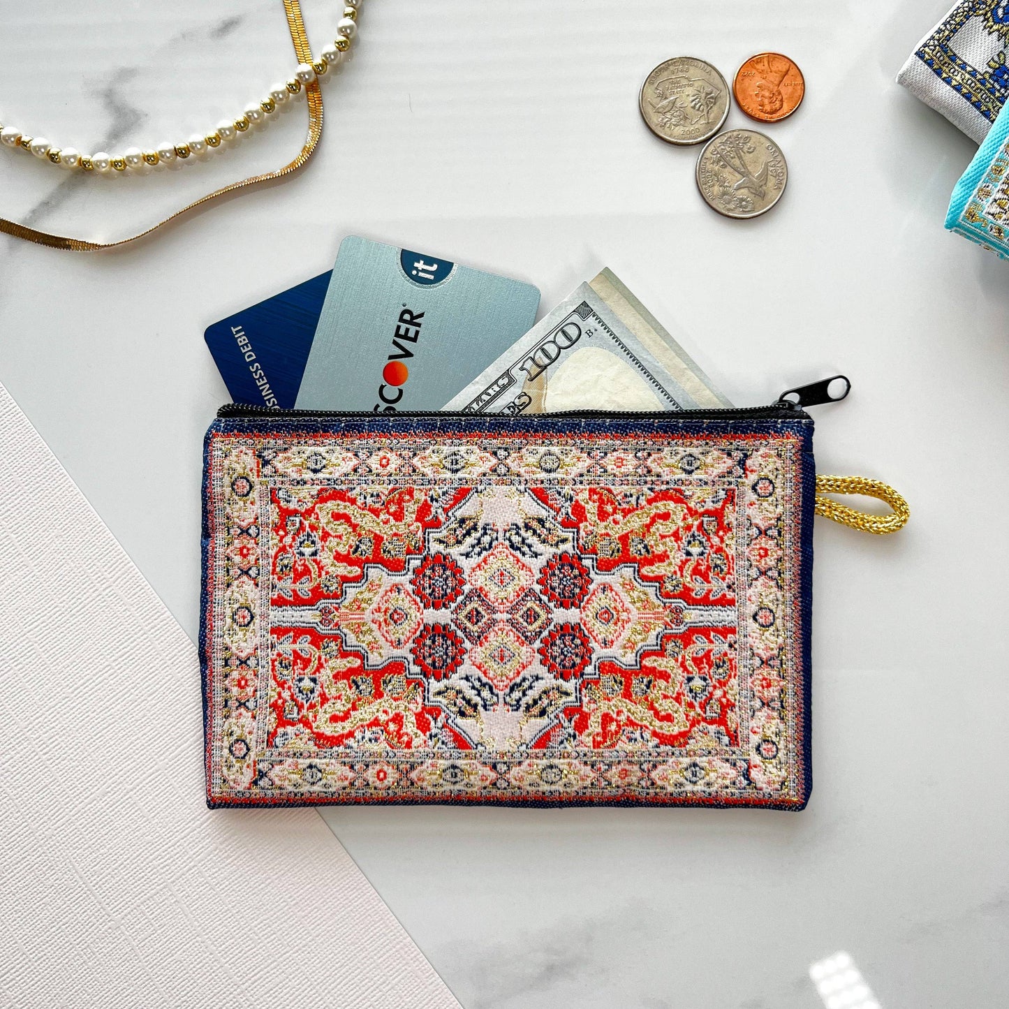 Zippered Pouch, Handmade Boho Coin Purse, Fabric Pouch