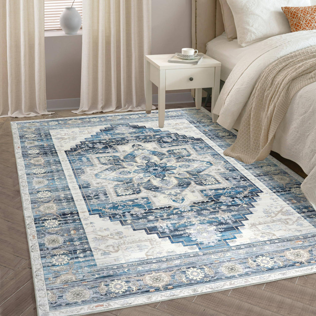 Area Rug Washable Non Slip Rubber Backing Boho Foldable Rugs