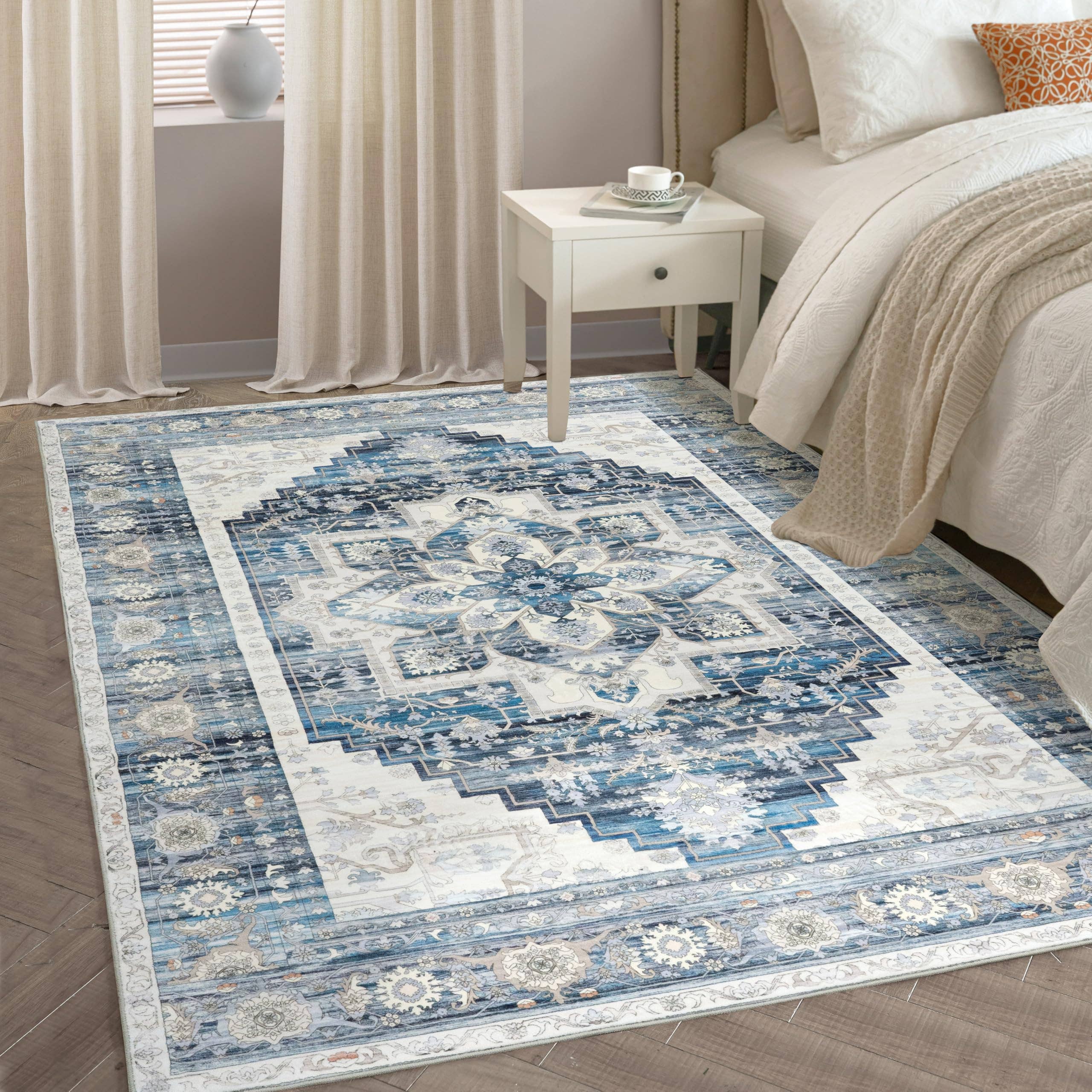 Area Rug Washable Non Slip Rubber Backing Boho Foldable Rugs