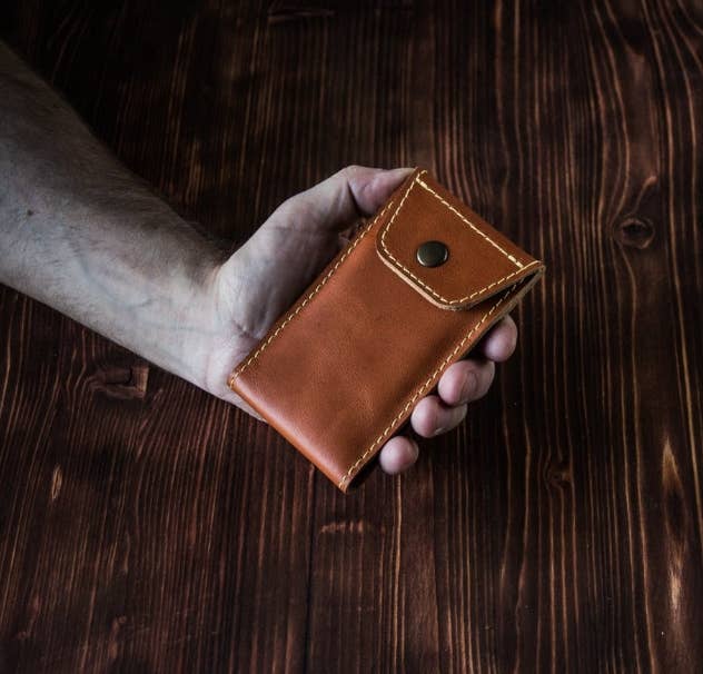 Leather cardholder, Leather Card Wallet, leather Mens Wallet: CARAMEL / BRONZE